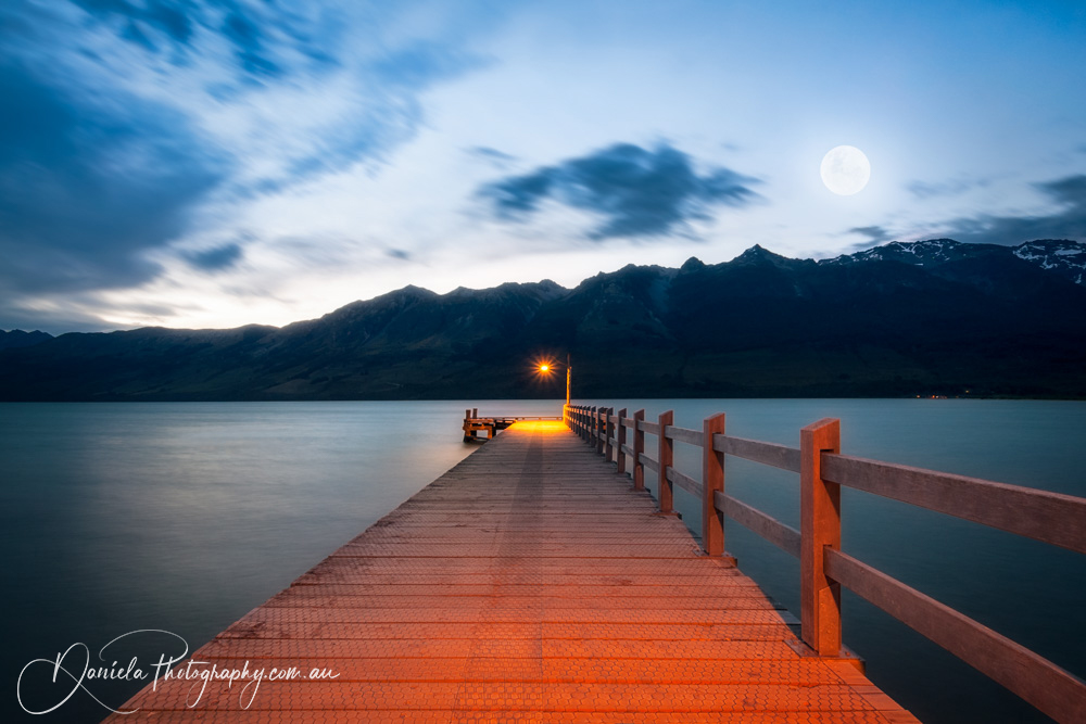 Moon rising at Glenorchy Wharf